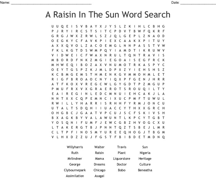 A raisin in the sun crossword puzzle