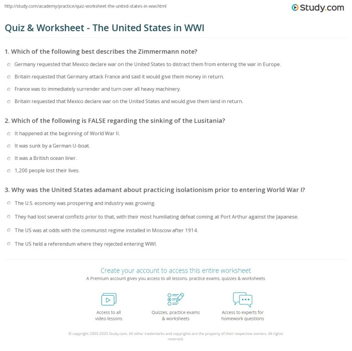 America in ww1 worksheet answers