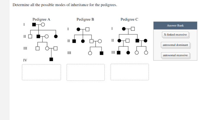 Determine all the possible modes of inheritance for the pedigrees